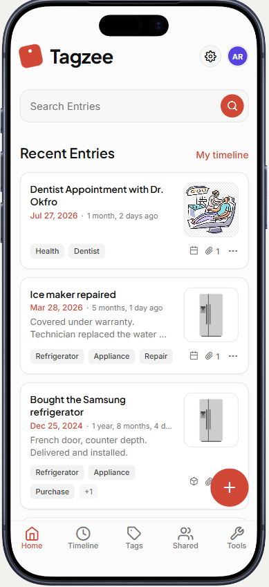 Tagzee Home screen