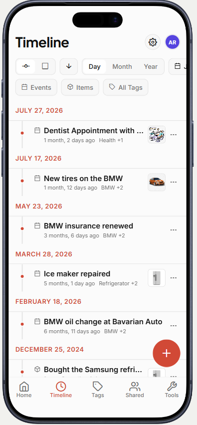 Tagzee Timeline screen